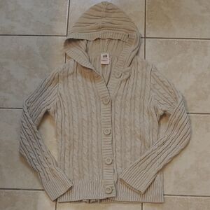 VTG Y2K Faded Glory Cream Cable-Knit Hooded Cardigan Women's Size L